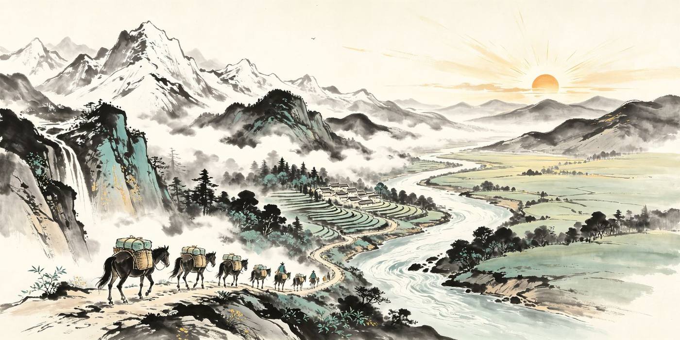 茶马古道水墨长卷